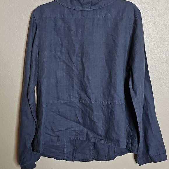Flax Small Linen Blue Gray Button-Up Jacket With Pockets - Picture 5 of 7